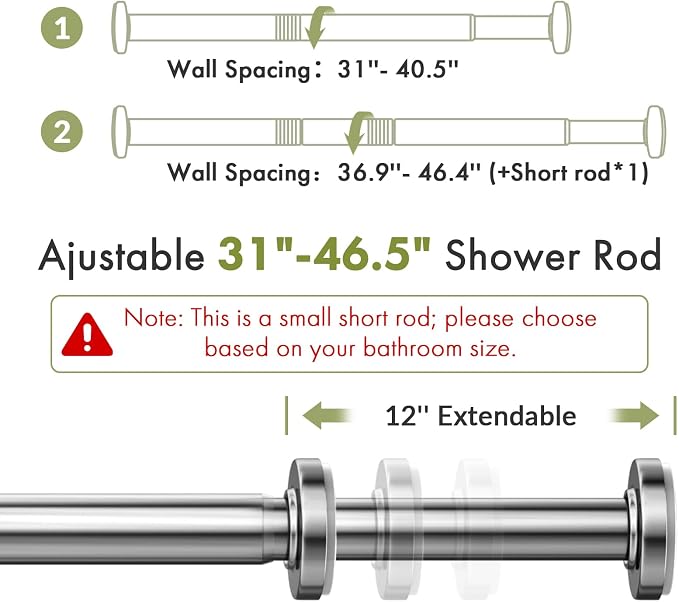 AmazerBath 31-46.5 Inches Spring Tension Shower Curtain Rod, Short Shower Rod - Image 2
