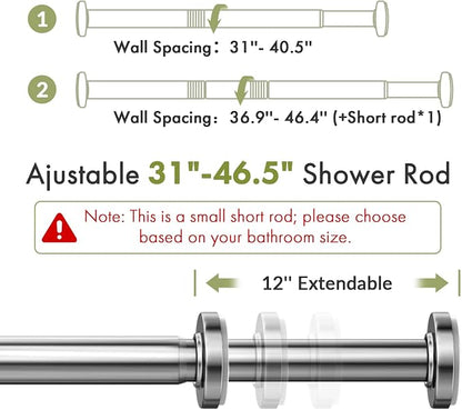 AmazerBath 31-46.5 Inches Spring Tension Shower Curtain Rod, Short Shower Rod - Image 2