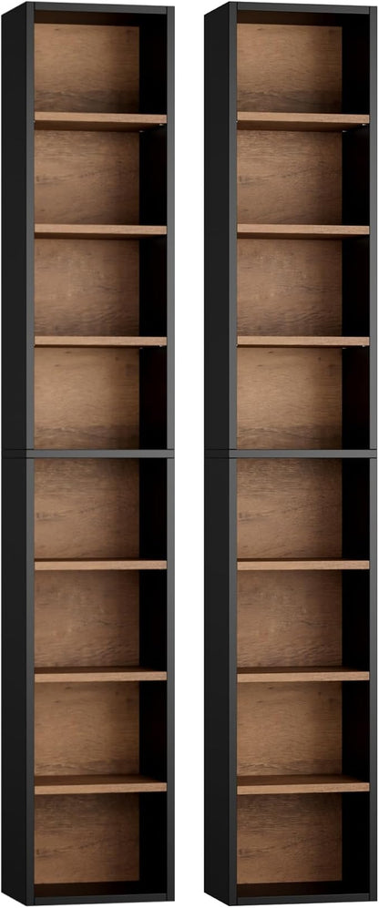 FOTOSOK 2 Pcs 71'' Tall Narrow Bookshelf, 8-Tier Media Tower Rack Set of 2 | CD by FOTOSOK