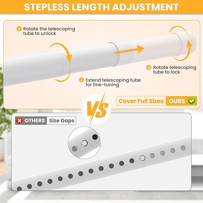 2 Pack Closet Rods for Hanging Clothes, 17-99 Inch No-Cut Stepless Adjustable - Image 2