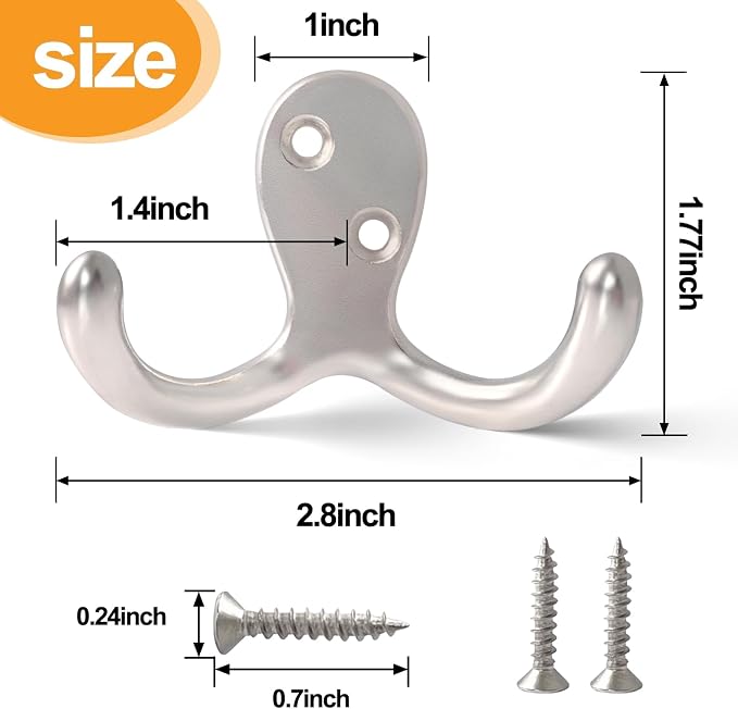 10 Pack Coat Hooks Wall Hooks for Hanging, Heavy Duty Double Prong Metal Hook - Image 6
