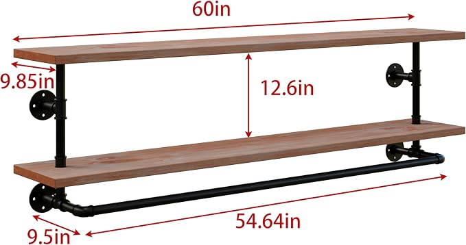 Clothes Rack 60in, 2-Tier Wall Mounted Garment Rack - Image 4