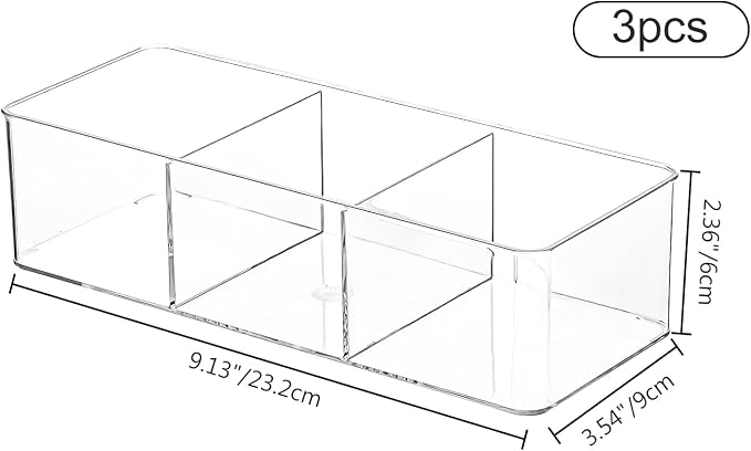 Acrylic Makeup Brush Organizers, 3 Pack 3 Section 3 Compartments Transparent - Image 2