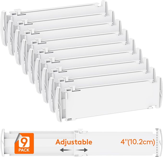 Lifewit 9 Pack Drawer Dividers for Clothes, Adjustable White Plastic Separators by Lifewit