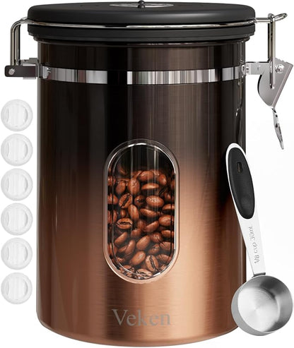 Veken Coffee Canister with Window, Airtight Stainless Steel Kitchen Food by Veken