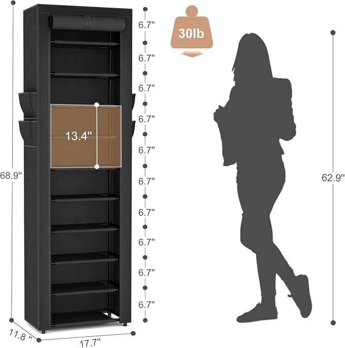 VTRIN Vertical Narrow Shoe Rack Organizer 10 Tier Tall Shoe Shelf Holds 20-22 - Image 3