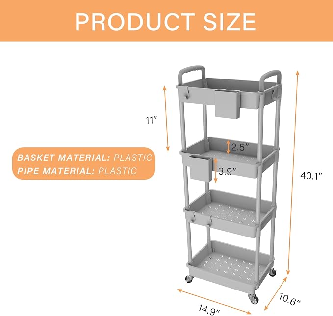 4 Tier Rolling Utility Cart - Image 2