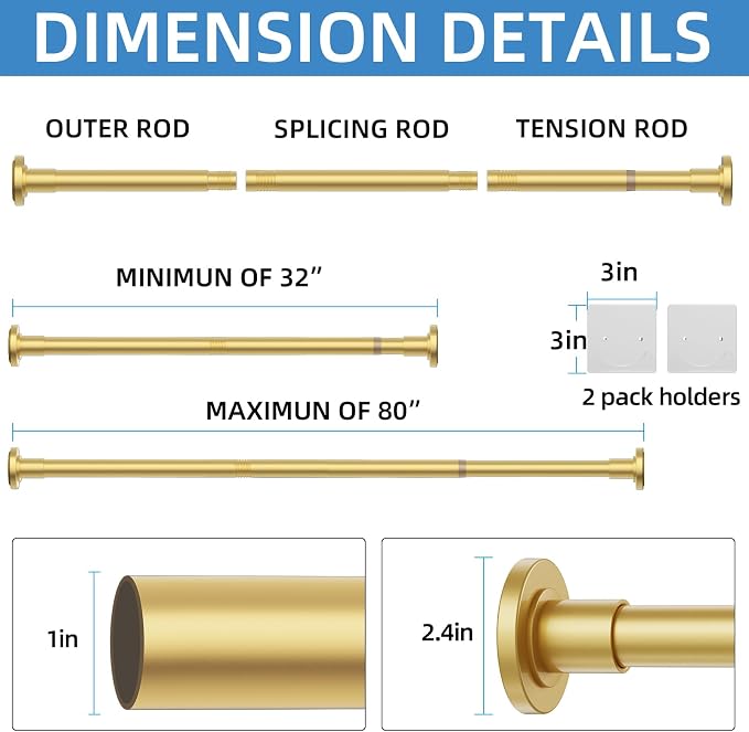 CorkLatta Gold Adjustable Shower Curtain Rod 32 to 80 inch - Image 4