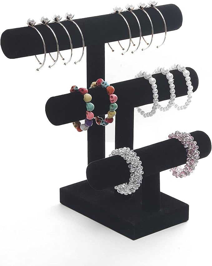 Wuligirl 3 Tier Bracelet Holder T-Bar Jewelry Stand Velvet Jewelry Holder by Wudygirl