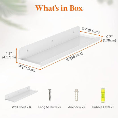 Lifewit Floating Shelves for Wall, 8 Pack White Acrylic Shelf 15" Room Decor - Image 3
