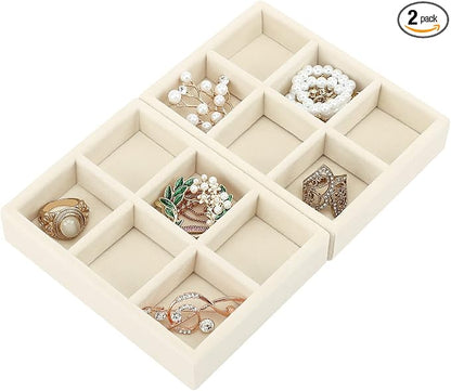 DesignSter Small Jewelry Tray-Ring Organizer 2PCS Premium Velvet Rings Earrings by DesignSter