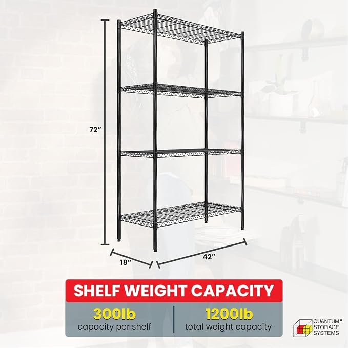 Quantum Storage Systems RWR72-1842LDBK Adjustable Wire Black Epoxy 4 Shelves - Image 3