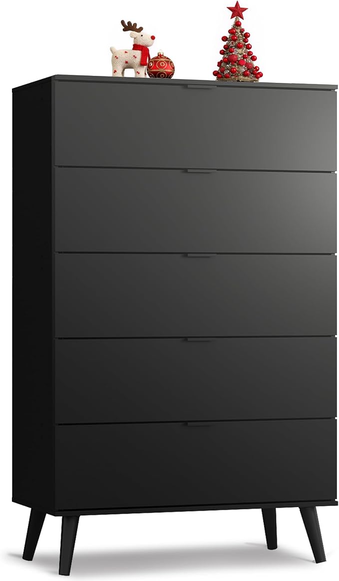 WLIVE 5 Drawer Dresser for Bedroom, Tall Wooden Dresser, Chest of Drawers for by WLIVE