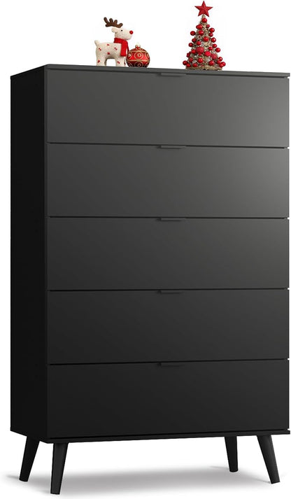WLIVE 5 Drawer Dresser for Bedroom, Tall Wooden Dresser, Chest of Drawers for by WLIVE