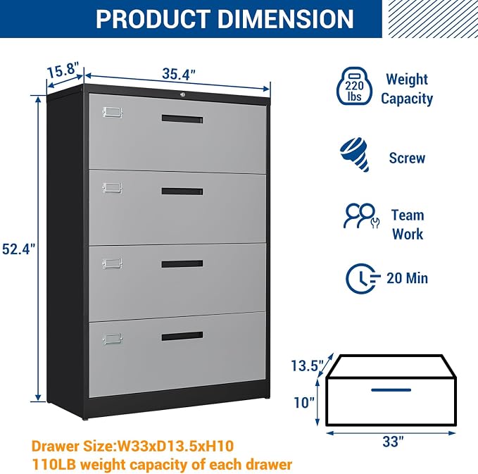 Metal Steel 4 Drawer Lateral File Cabinet - Image 3