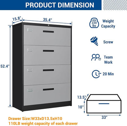 Metal Steel 4 Drawer Lateral File Cabinet - Image 3