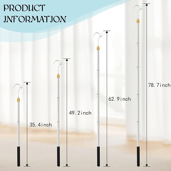 Clothes Hook Pole, Adjustable from 28" to 74", Closet Coat Rack Hook Rod | - Image 2