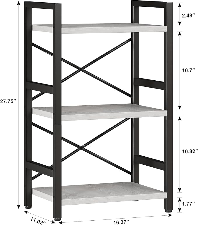 Homeiju Bookshelf, 3 Tier Industrial Bookcase, Metal Small Bookcase, Rustic - Image 3
