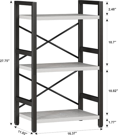 Homeiju Bookshelf, 3 Tier Industrial Bookcase, Metal Small Bookcase, Rustic - Image 3
