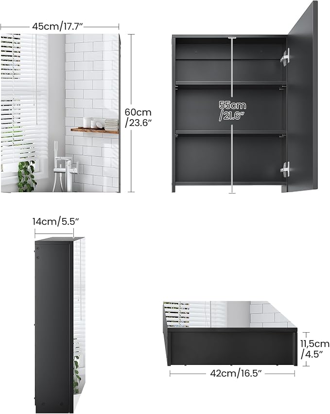 Bathroom Medicine Mirror Cabinet, 17.7'' x 23.6'', Wall-Mounted Bathroom Vanity - Image 3