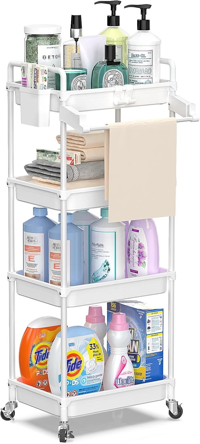 SPACEKEEPER Rolling Storage Cart, 4-Tier Bathroom Organizer Utility Cart by SPACEKEEPER