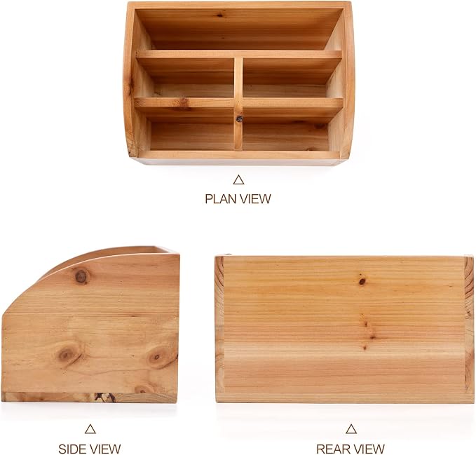 Farmhouse Solid Wooden Mail Sorter Wood Desk Organizer TV Remote Holder Rustic - Image 3
