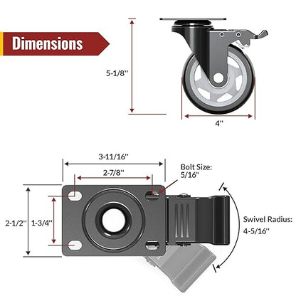 4 Inch Caster Wheels Set of 4 Heavy Duty - Image 2