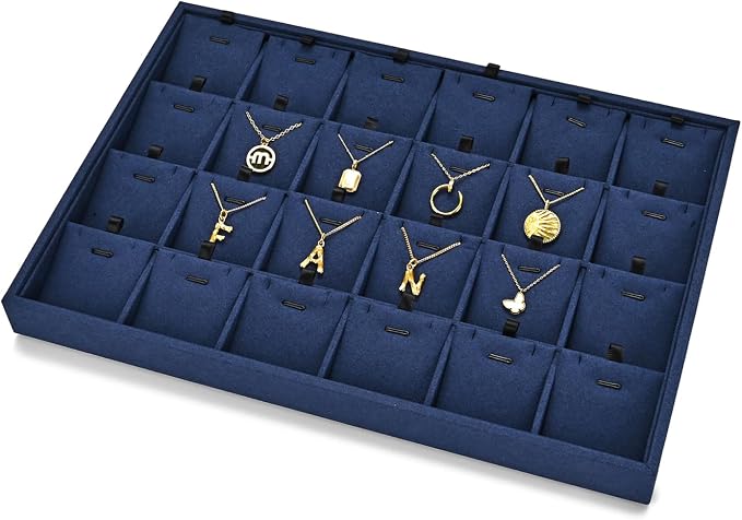24 Grids Microfibrt Necklace Tray Jewelry Display Tray Necklace Holder Display - Image 2