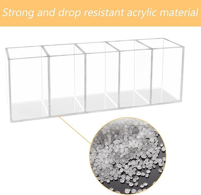 HSYMQ Acrylic Clear Pen Holder 5 Compartments Pencil Holder Desk Organizer - Image 3