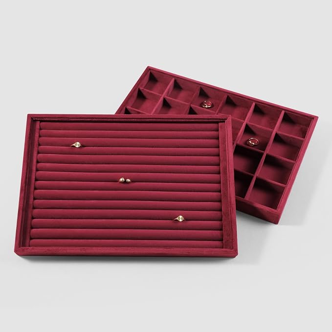 Velvet Ring Display Tray, Stackable Muilt Slot Rings Ear Stud Storage Tray - Image 4