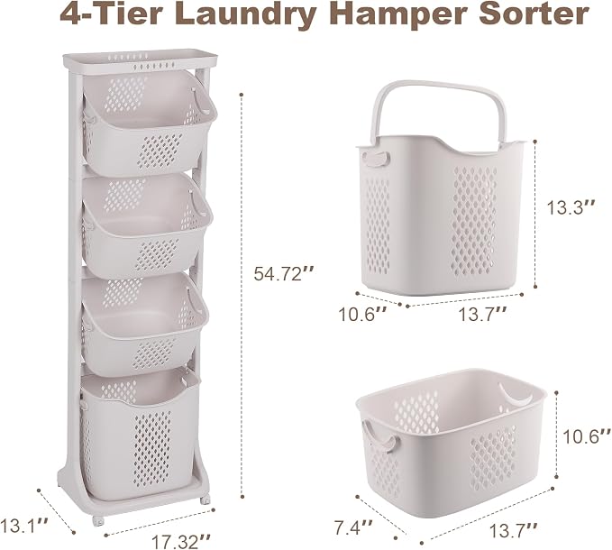 FAHKNS 4-Tier Laundry Hamper Sorter Cart - Image 2