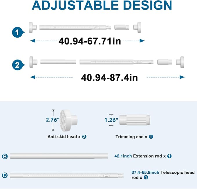 AIZESI 41-86 Inch Heavy Duty White Tension Curtain Rod - Image 4