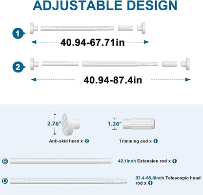 AIZESI 41-86 Inch Heavy Duty White Tension Curtain Rod - Image 4