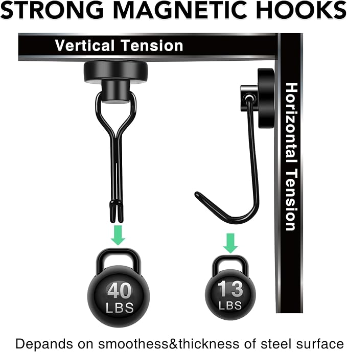 MIKEDE Magnetic Hooks, 40Lbs Heavy Duty Neodymium Magnet Hooks Black Magnets - Image 3