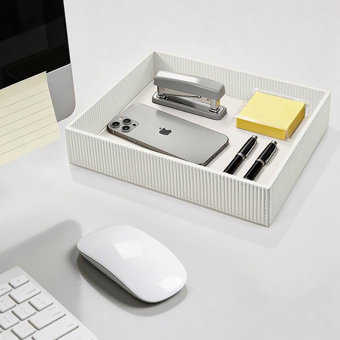 SITHON Valet Tray Desk Organizer, PU Leather Catchall Bedside Vanity Tray - Image 5
