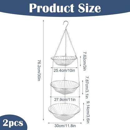 3-Tier Kitchen Wire Storage Basket Hanging Fruit Storage 2 Pack - Image 3
