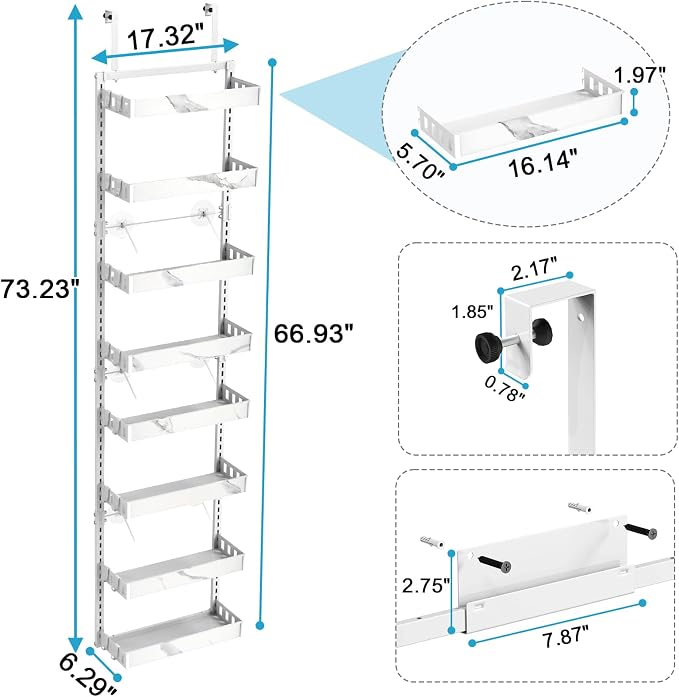 bukfen Over the Door Pantry Organizer, 8-Tier Adjustable Basket Kitchen Pantry - Image 3