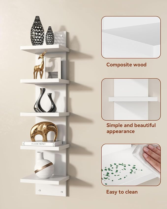 IBUYKE 5 Tier Wall Shelf Unit, Decorative Wall Mount Vertical Shelving - Image 7