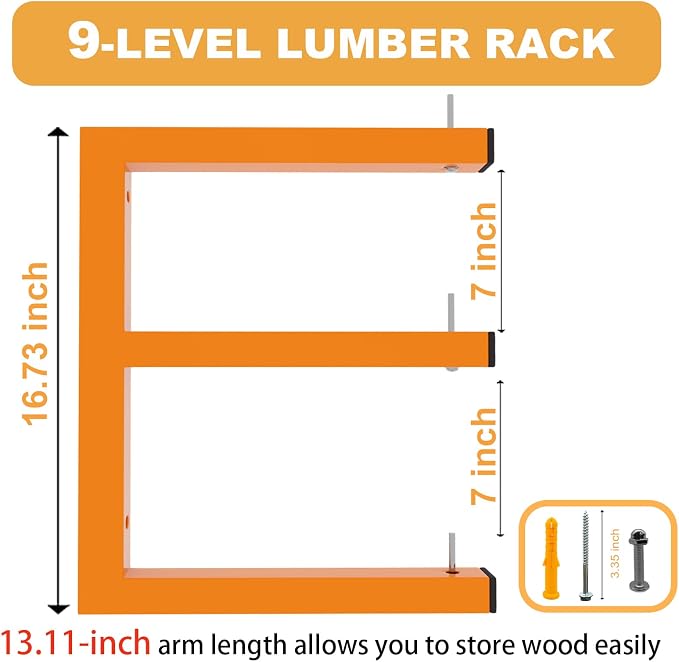 6 Pack Wall-Mounted Lumber Rack, Heavy Duty Wood Storage Racks, 9-Level System - Image 2