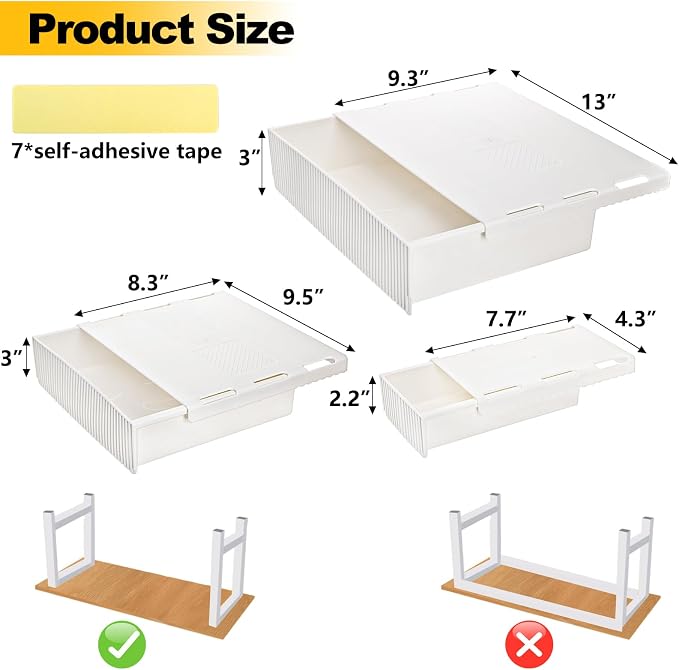 YOUEON 3 Pack Under Desk Drawer Slide Out, Self-Adhesive Under Table Drawer - Image 3