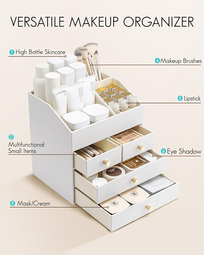 Vlando Makeup Organizer Countertop, Large Vanity Organizer PU Leather Make up - Image 5