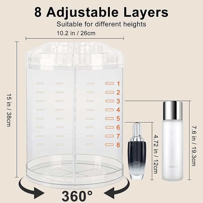 AMEITECH Makeup Organizer, 360 Degree Rotating Adjustable Cosmetic Storage - Image 3