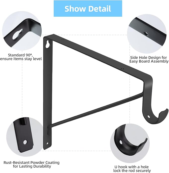 10-Pack Closet Rod Bracket, 10.8x10.8Inch Closet Shelf Brackets Heavy Duty Wall - Image 5