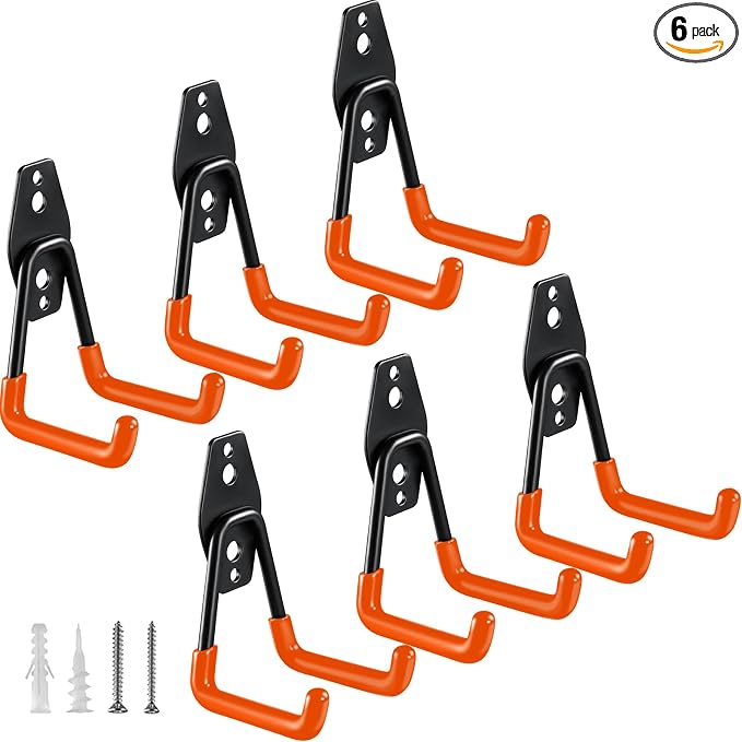 Heavy Duty Garage Hooks 6 Pack, 2.8 inch Small U Shaped Hanger, Wall Mounted by HUPBIPY