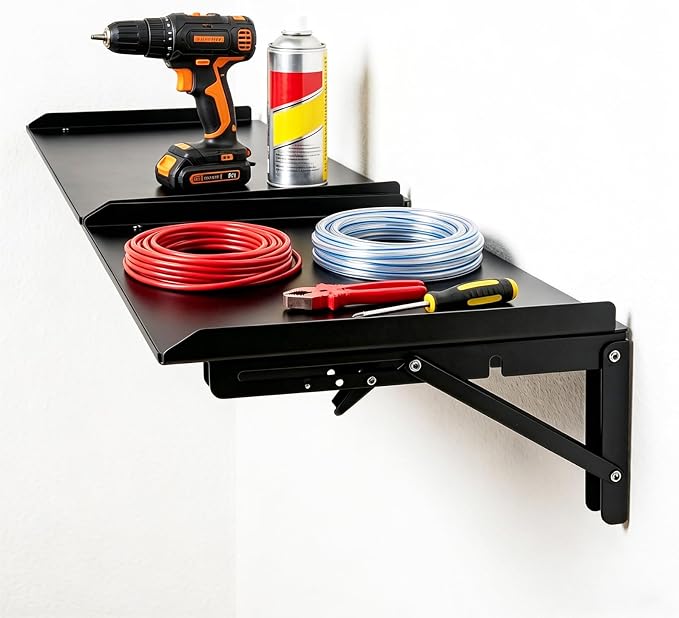 Folding Metal Floating Shelf, 16.9" x 11" Wall Mount Storage Rack - Image 5