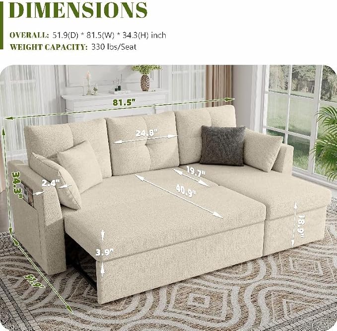 Huatean Home Sleeper Sofa Couch, 2 in 1 Pullout Couch Bed - Image 2