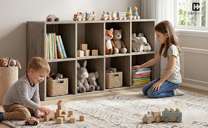CAPHAUS 8-Cube Storage Organizer Shelf Bookcase, Dark Grey - Image 7