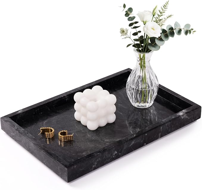Marble Bathroom Tray for Countertop & Home Decor, Natural Decorative Marble by Homaura