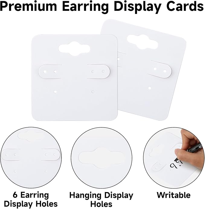 joycraft 100Pcs Earring Display Holder Cards, 2 Inch White Earring Hanging Cards - Image 3