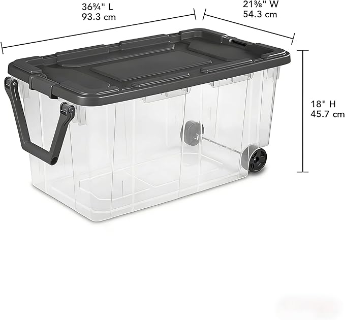 160 Quart Wheeled Stacker, Extra Large Durable Clear Bin, Latch Lid and Pull - Image 2